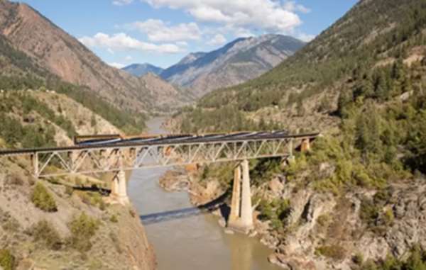 Train crossing bridge on way to Banff