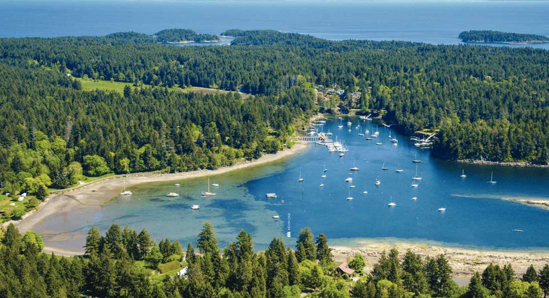 Yachts and boats anchored at Gabriola Island BC Canada