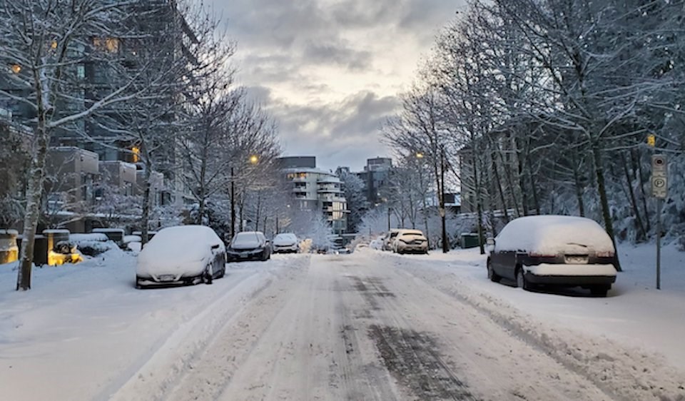 Snow scene in the streets of Vancouver